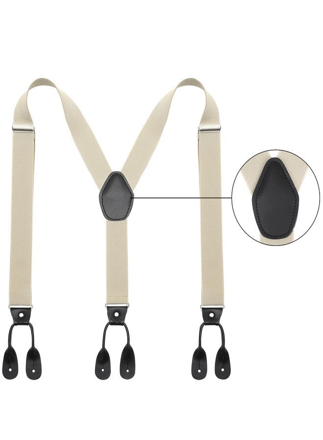 كاجير حمالات كاجير الرجالية القابلة للتعديل ذات الأزرار الطرفية - حمالات توكسيدو مرنة على شكل حرف Y مع أزرار طرفية من الجلد المتين (كاكي) - Image 2